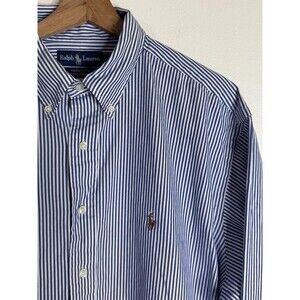 Ralph Lauren Yarmouth Shirt Mens 17 1/2 Blue White Stripe Oxford Button Down